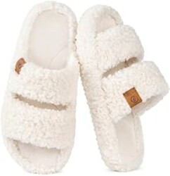 EverFoams Womens Fuzzy Open-toe Slippers Memory Foam Indoor House Shoes | Machine-washable, Gifts, Memory Foam, Anti-slip Sole, Lightweight, Indoor and Outdoor, Cozy