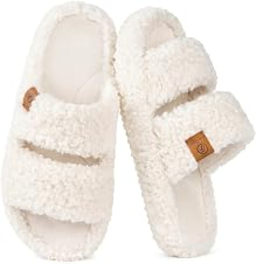 EverFoams Womens Fuzzy Open-toe Slippers Memory Foam Indoor House Shoes | Machine-washable, Gifts, Memory Foam, Anti-slip Sole, Lightweight, Indoor and Outdoor, Cozy