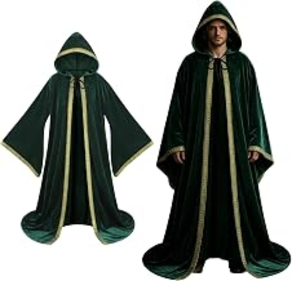 LMYOVE Adult Wizard Robe Costume Full Length Velvet Cloak with Hood Men Halloween Christmas Costume