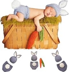 Newborn Baby Bunny Rabbit Knit Photography Prop Baby Outfits Diaper Costume | Baby Photoshoot Props Costume,Newborn Picture Outfit,Crochet Photoshoot Props Boys Girl 0-3 month,Handmade Baby Boy Girls Set
