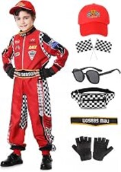 aicoaub Race Car Driver Costume Boys Kids Racing Jumpsuit with Cap Outfit