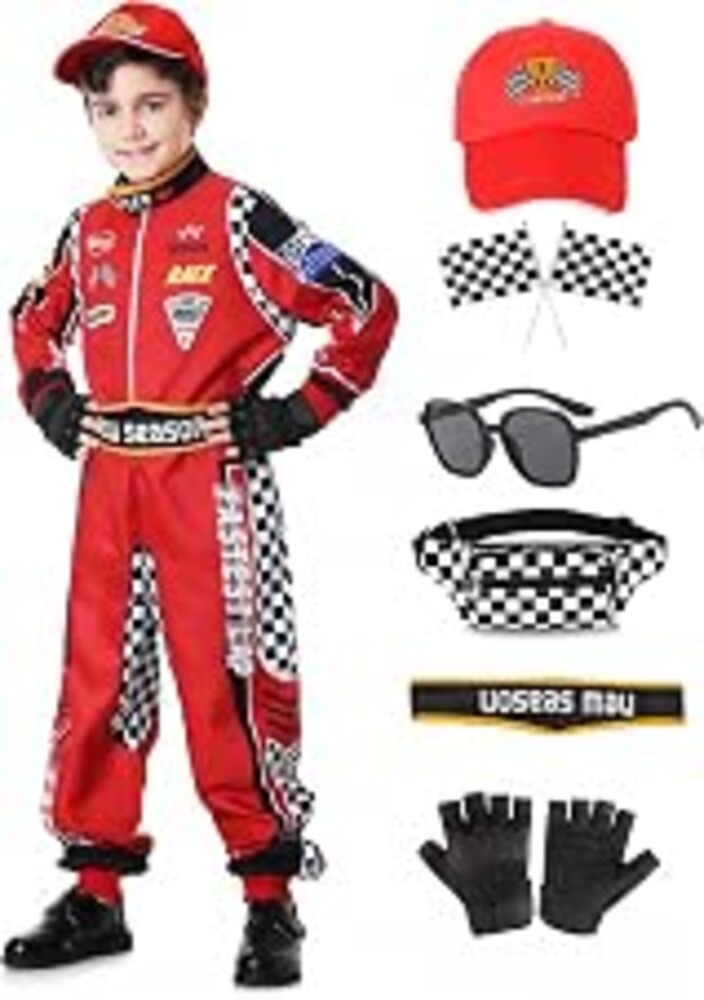 aicoaub Race Car Driver Costume Boys Kids Racing Jumpsuit with Cap Outfit