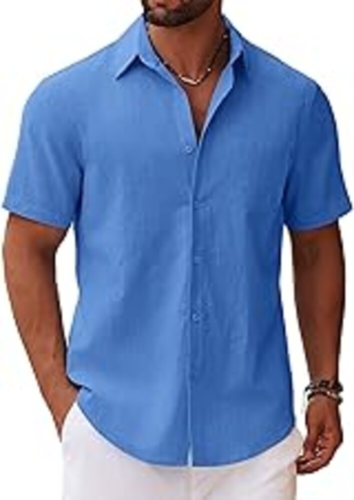 COOFANDY Men's Button Down Short Sleeve Shirt Casual Cotton Summer Beach Linen Wedding Shirts with Pocket