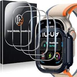 LK for Apple Watch Ultra 4/Ultra 3/Ultra 2/Ultra 49mm Screen Protector | 4Pack 9H Tempered Glass [Install Tool Included] Touch Sensitive, HD Clarity, Shatterproof