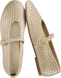 CUSHIONAIRE Bistro Mary Jane Flats for Women, Woven Ballet Flats Shoes with Strap and Memory Foam for All-Day Comfort