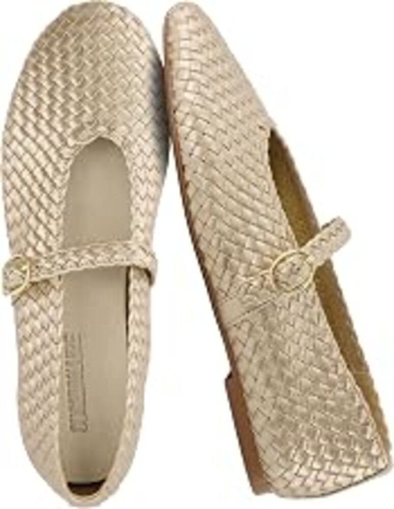 CUSHIONAIRE Bistro Mary Jane Flats for Women, Woven Ballet Flats Shoes with Strap and Memory Foam for All-Day Comfort