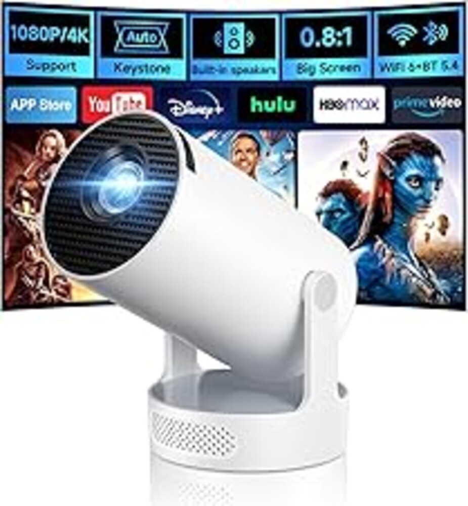 Philoent Mini Projector with WiFi 6 and BT 5.4, Built-in Apps 2026 Upgraded | 1080P/4K Support, 180° Rotation, Wi-Fi 6 & Bluetooth 5.4, Automatic Keystone Correction, Fast Focus, 25 dB for home cinema