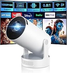 Philoent Mini Projector with WiFi 6 and BT 5.4, Built-in Apps 2026 Upgraded | 1080P/4K Support, 180° Rotation, Wi-Fi 6 & Bluetooth 5.4, Automatic Keystone Correction, Fast Focus, 25 dB for home cinema