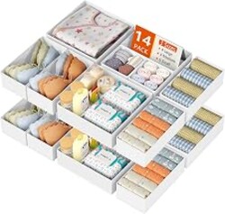 DIMJ Drawer Organizer Clothes, 14 Pack Dresser Organizer, Foldable Closet Organizers and Storage, Fabric Dresser Bins, Drawer Dividers for Nursery, Baby Clothes, Underwears, Sock (White)