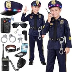 Joycover Halloween Police Officer Costume for Kids, Boys Cop Costumes | Police Uniform for Girls & Boys Ages 3-12 with Police Badge, Handcuffs, Belt & Other Accessories, Halloween & Birthday Gifts