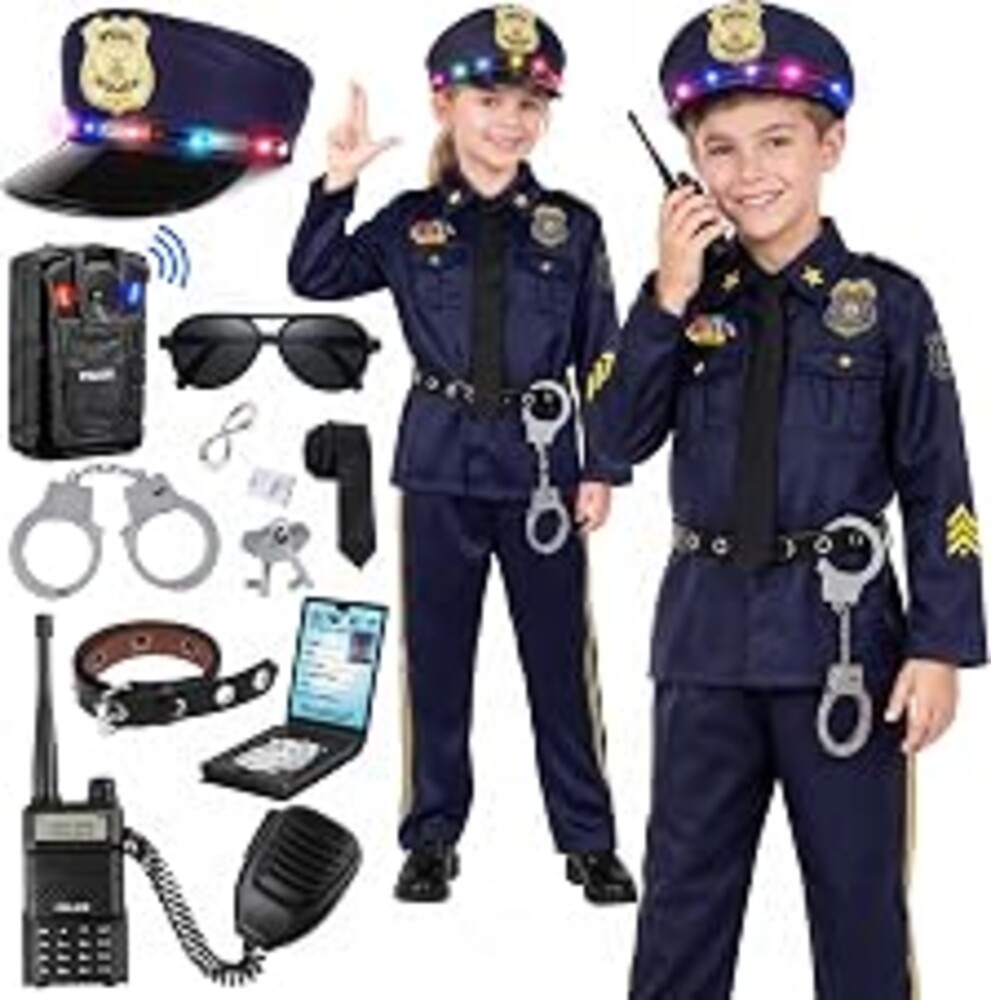 Joycover Halloween Police Officer Costume for Kids, Boys Cop Costumes | Police Uniform for Girls & Boys Ages 3-12 with Police Badge, Handcuffs, Belt & Other Accessories, Halloween & Birthday Gifts