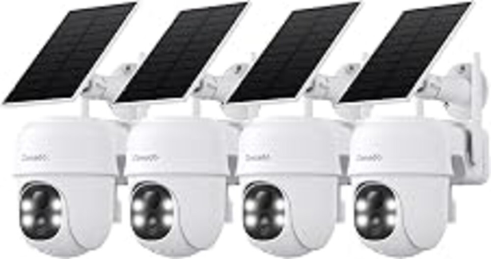 Cinnado 2K Outdoor Cameras for Home Security Solar Powered White B6 4 Pack | 2.4Ghz Wi-Fi Wireless Security Camera with 360° View for Garden/Backyard, Cloud/SD Storage, Weatherproof, 2-Way Talk & Siren