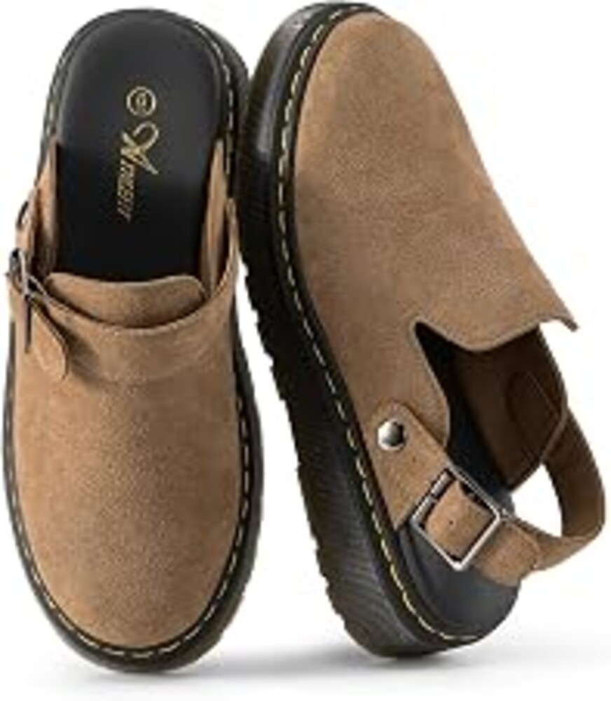 Athlefit Women's Slip On Suede Clogs with Back Strap | Adjustable Slingback Platform Mules Shoes,Comfortable Latex Footbed,Non Slip TPR Outsole,for Daily Wear,Casual Outing,Work
