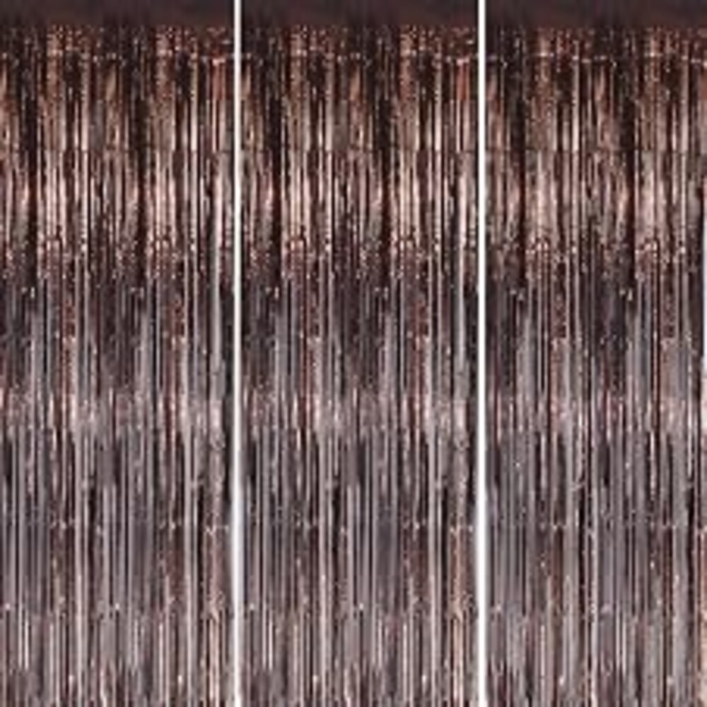 DECOCKRAT 3 Pack Foil Fringe Backdrop - Brown Shiny Tinsel Curtains for Party Decoration/Photo Booth Props - 3.3x8.2 FT Metallic Foil Backdrop for Birthday, Wedding, Graduation, Christmas.