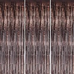 DECOCKRAT 3 Pack Foil Fringe Backdrop - Brown Shiny Tinsel Curtains for Party Decoration/Photo Booth Props - 3.3x8.2 FT Metallic Foil Backdrop for Birthday, Wedding, Graduation, Christmas.