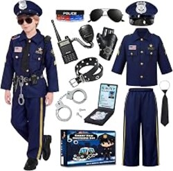 JOYLOKY Police Costume for Kids Halloween Role Play with Accessories | Comfortable Kids Police Officer Costume, Realistic Cop Toy Gear, Halloween Costumes for Boys and Girls Ages 3-10, Career Day