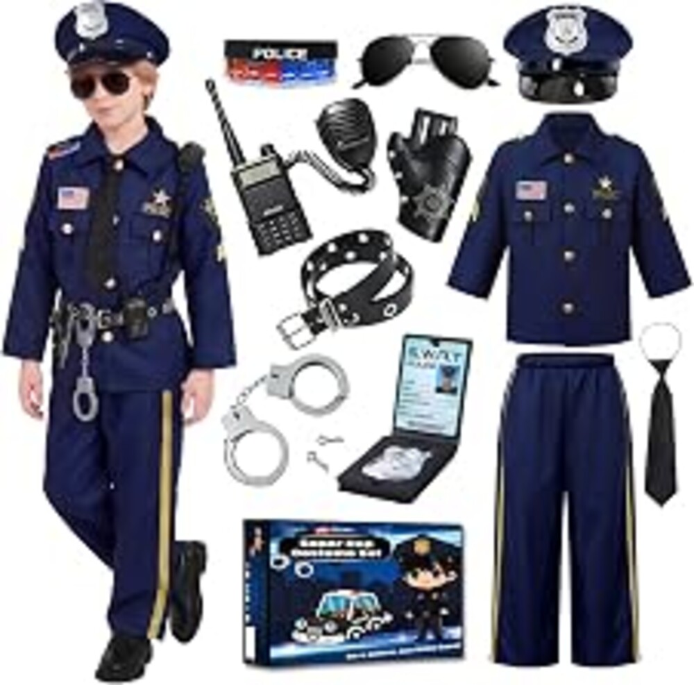 JOYLOKY Police Costume for Kids Halloween Role Play with Accessories | Comfortable Kids Police Officer Costume, Realistic Cop Toy Gear, Halloween Costumes for Boys and Girls Ages 3-10, Career Day