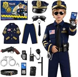 Police Costume for Kids, 12PCS Boys Police Officer Costume for Halloween | Cop Role Play Set for Boys Halloween Cosplay Party with Police Uniform and Pretend Play Toys for Kids Age 3 4 5 6 7 8 9 10 11