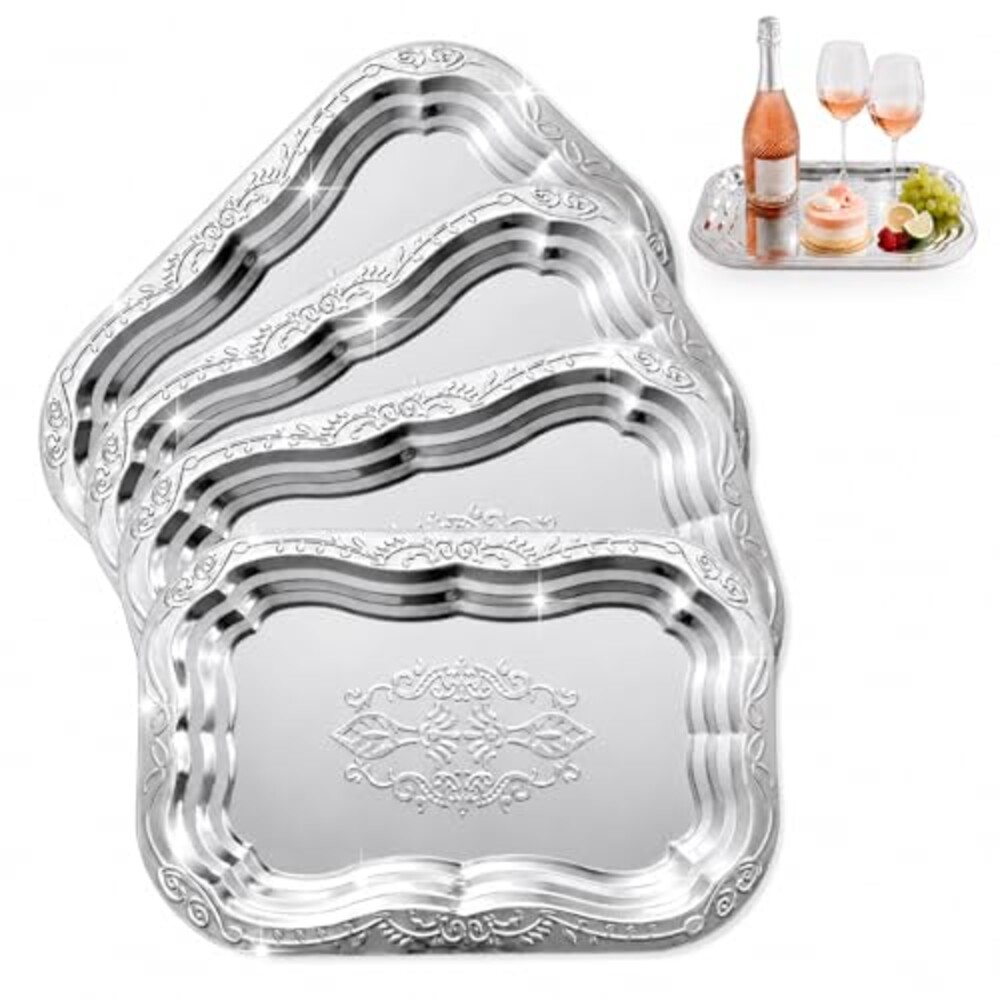 4 Pack Silver Serving Trays Set, Serving
