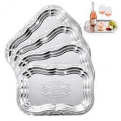 4 Pack Silver Serving Trays Set, Serving