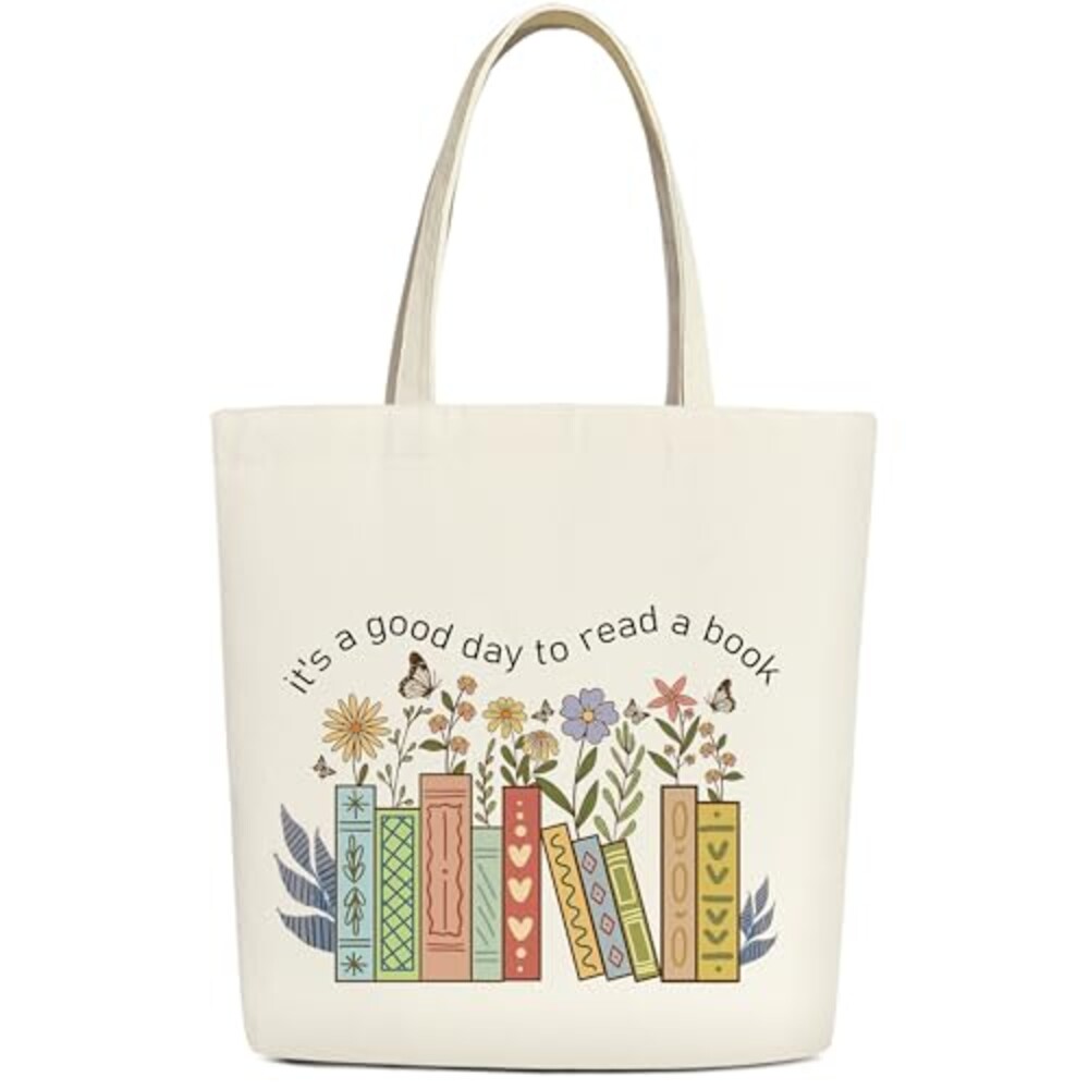 BWTRVL Floral Cute Canvas Book Tote Bag