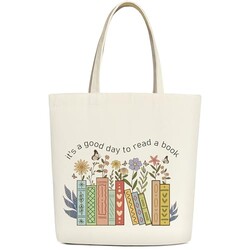 BWTRVL Floral Cute Canvas Book Tote Bag