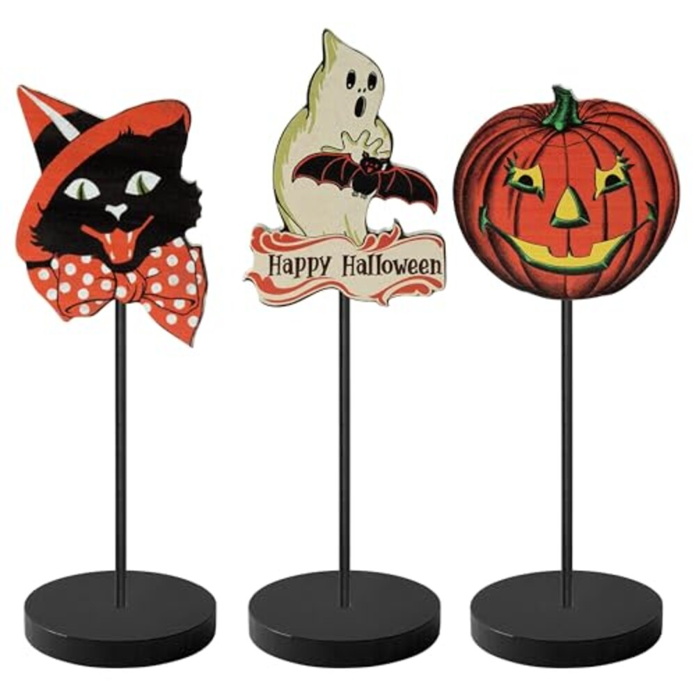L1rabe Vintage Wooden Halloween Signs -