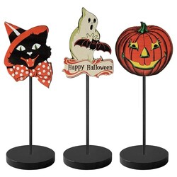 L1rabe Vintage Wooden Halloween Signs -