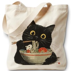 LRYBUD Funny Japanses Noodle Cat Tote Ba