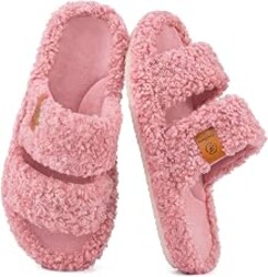 EverFoams Womens Fuzzy Open-toe Slippers Memory Foam Indoor House Shoes | Machine-washable, Gifts, Memory Foam, Anti-slip Sole, Lightweight, Indoor and Outdoor, Cozy