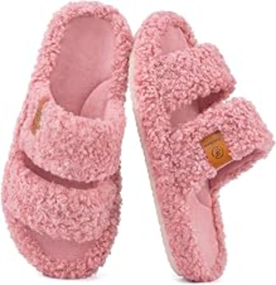 EverFoams Womens Fuzzy Open-toe Slippers Memory Foam Indoor House Shoes | Machine-washable, Gifts, Memory Foam, Anti-slip Sole, Lightweight, Indoor and Outdoor, Cozy