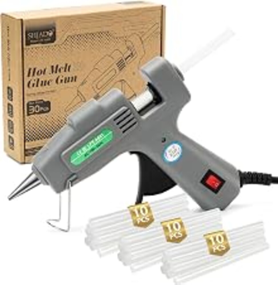 SHJADE Hot Glue Gun with 30 Glue Sticks, 20W Mini Hot Melt Gun Kit(Grey) | Fast Preheating, Ideal for School Crafts, DIY Arts, and Quick Home Repairs, Compact, Suitable for 0.27" Glue Sticks