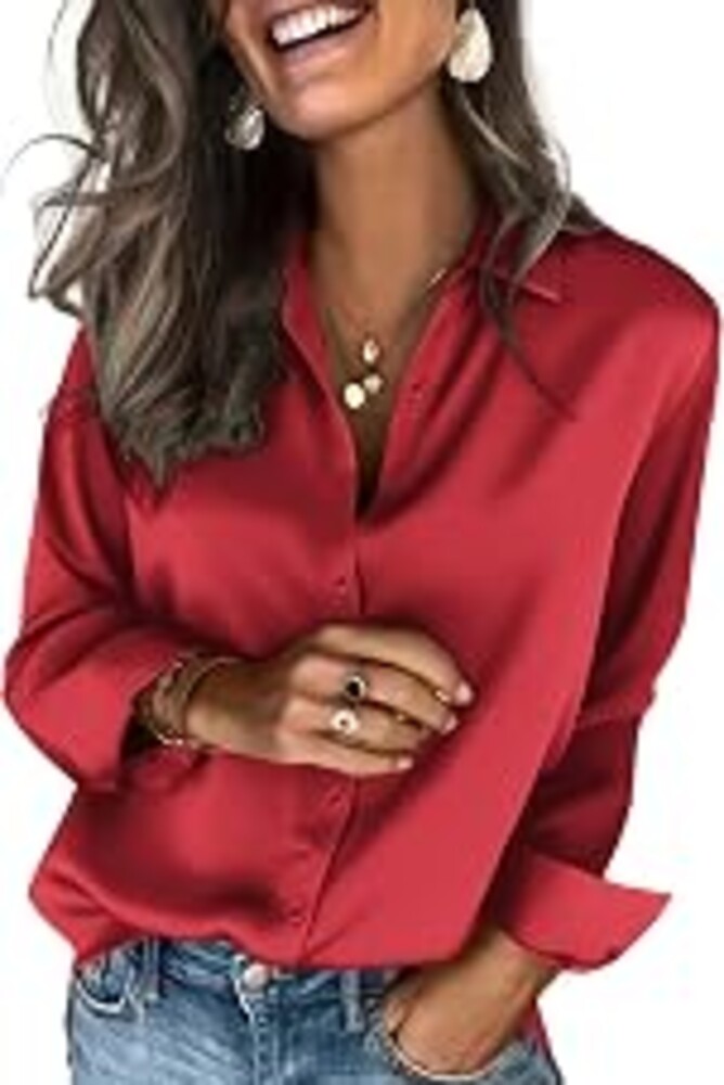 Zeagoo Satin Blouses for Women Silk Button Down Shirts Long Sleeve Tops | Dressy Casual Shirts, Business Casual Outfits, Ladys Fashion Clothes for Spring Summer Fall