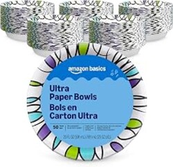Amazon Basics Ultra Paper Bowls, 20 Oz, Disposable, 300 Count, White (6 packs of 50), Packaging May Vary