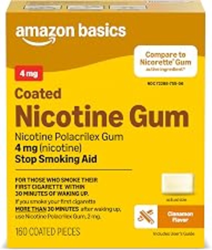 Amazon Basics Nicotine Polacrilex Coated Gum 4 mg (Nicotine), Cinnamon Flavor, Stop Smoking Aid, 160 Count (Previously Amazon Basic Care)