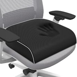 SweetSlubr Memory Foam Seat Cushion, Office Chair Cushion, 3-Inch, Large | Black Chair Pad for Tailbone Pain Relief; Removable, Washable Cover and Non-Slip Base for Desk Chairs, Car Seats and Travel