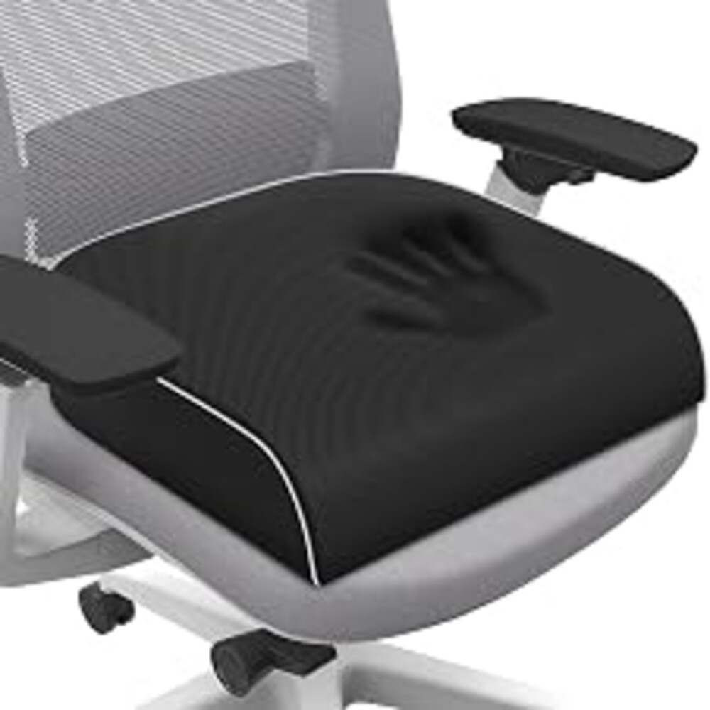 SweetSlubr Memory Foam Seat Cushion, Office Chair Cushion, 3-Inch, Large | Black Chair Pad for Tailbone Pain Relief; Removable, Washable Cover and Non-Slip Base for Desk Chairs, Car Seats and Travel
