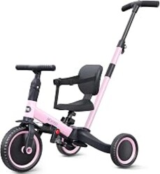 newyoo TR007 5-in-1 Tricycle for Toddlers 1-3, Toddler Bike, Birthday Gift | Toddler Trike with Push Handle Lets Parents Steer and Converts to Balance Bike, Fun Outdoor Toy for Boys and Girls, Pink