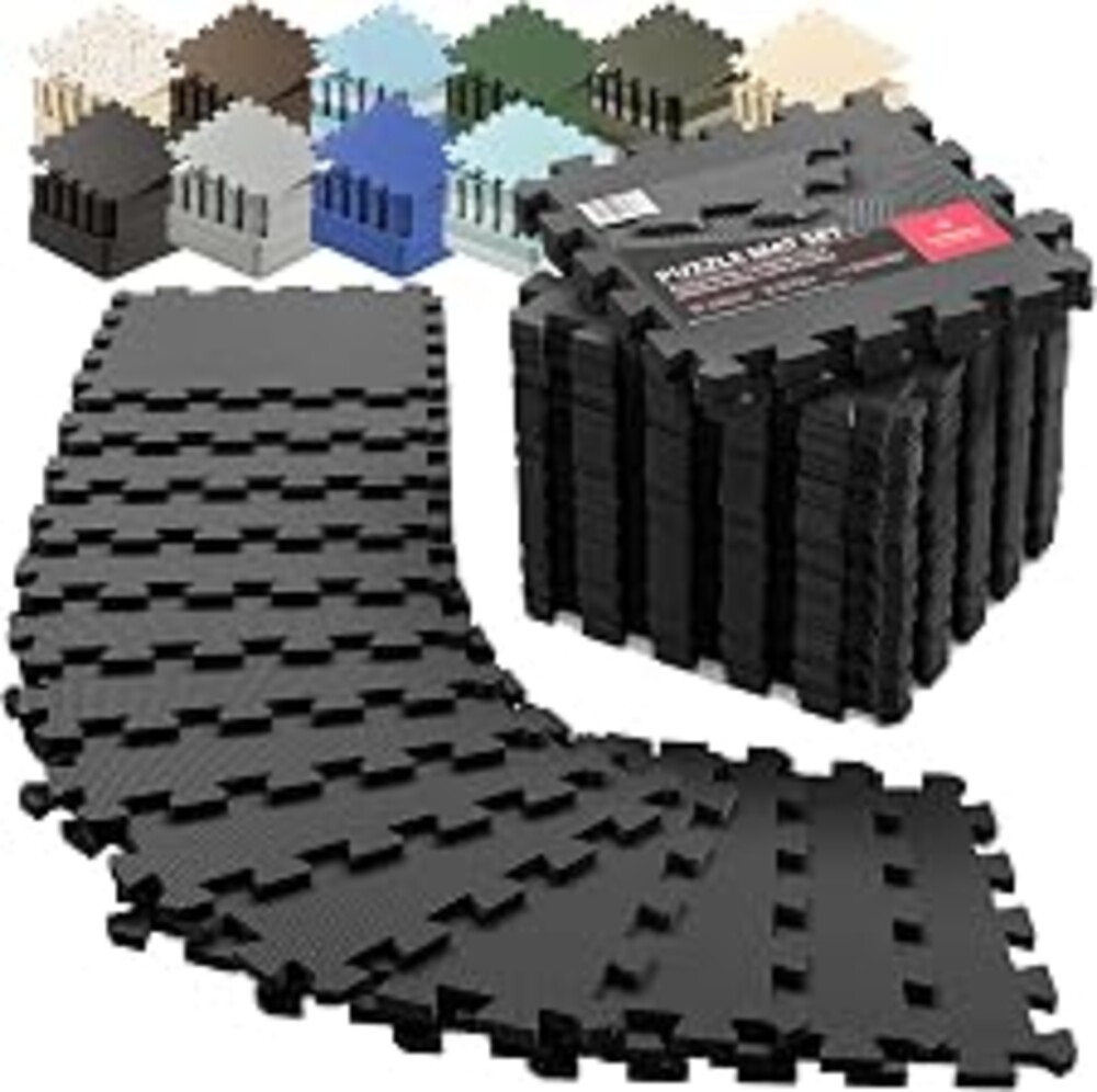 bemaxx Gym Mats Set - EVA Interlocking Foam Floor Tiles Workout Mat Puzzle | 12.6"x12.6"x0.4" Gym Flooring Exercise Mats Sports Home Equipment Play-Room Yoga Garage Fitness Treadmill Pool 18 pcs 18sqft
