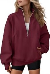 AUTOMET Women's Quarter Zip Oversized Sweatshirt Fleece Mock Neck Pullover | Half Zip, Front Pockets, Thumb Holes, Loose Mock Turtleneck Hoodies, Cozy Jackets, 2026 Fall Outfits, Winter Teacher Clothes