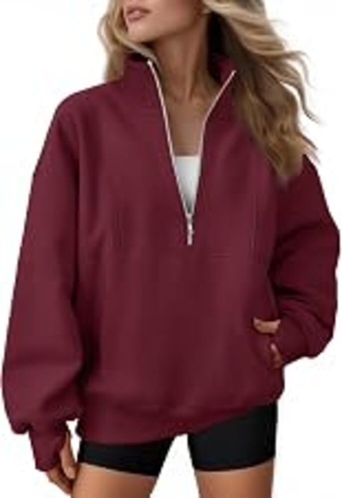 AUTOMET Women's Quarter Zip Oversized Sweatshirt Fleece Mock Neck Pullover | Half Zip, Front Pockets, Thumb Holes, Loose Mock Turtleneck Hoodies, Cozy Jackets, 2026 Fall Outfits, Winter Teacher Clothes