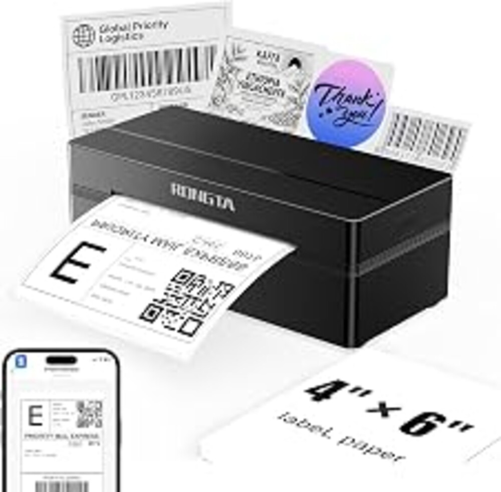 Rongta Bluetooth Shipping Label Printer, Wireless 4x6 Thermal Label Printer for Shipping Packages, Support Phones, Compatible with Windows macOS Android iOS for Small Business