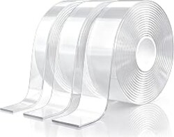UGNEL 3 Rolls Double Sided Tape Heavy Duty - Total 30FT, Extra Strong Nano Tape Adhesive Strips Tape, Clear Mounting Tape Removable Two Sided Adhesive Tape for Walls, Posters, Rug, Picture Hanging