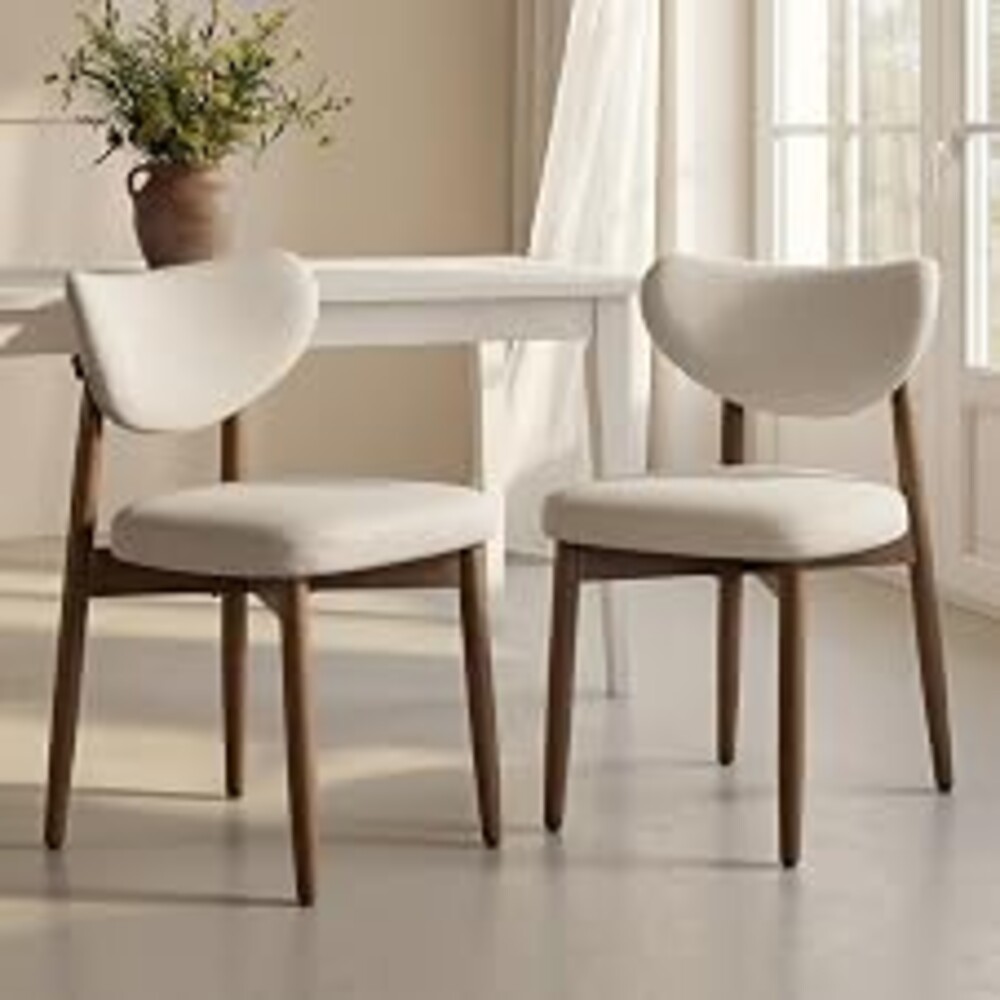 VASAGLE Wooden Dining Chairs Set of 2, Upholstered Kitchen Chairs | Solid Wood Legs, Ergonomic Curved Backrest, Built-in Handle, Mid Century Modern, for Kitchen Dining Vanity, Cappuccino Beige