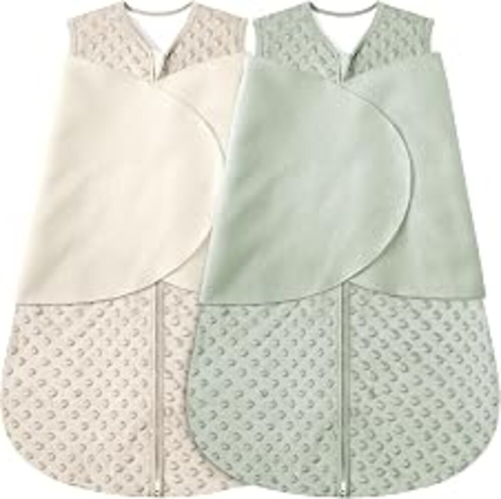 BSTOPPT Newborn Sleep Sack Baby Swaddle,0-12 Months,3-Way Adjustable Wearable Blanket,Swaddling Sleeping Bag (Beige & Grass green, 0-3 Months)