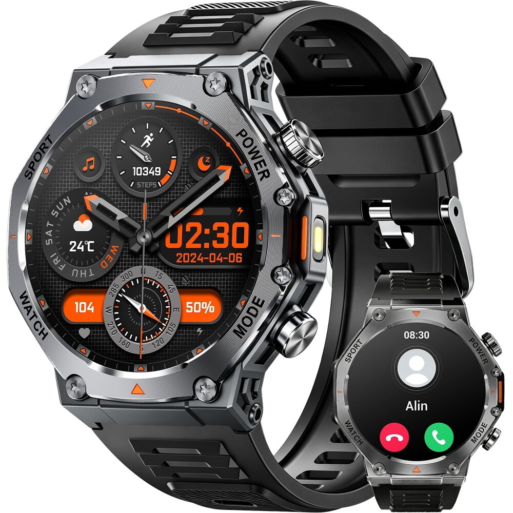 Smart Watch Fits for Android and iPhone, 1.43" HD Military Smart Watch, Fitness Tracker, Smart Watch for Men with 100 + Sports Modes, Bluetooth Call/Answer, IP67 Waterproof Smartwatch, Gifts for Dad