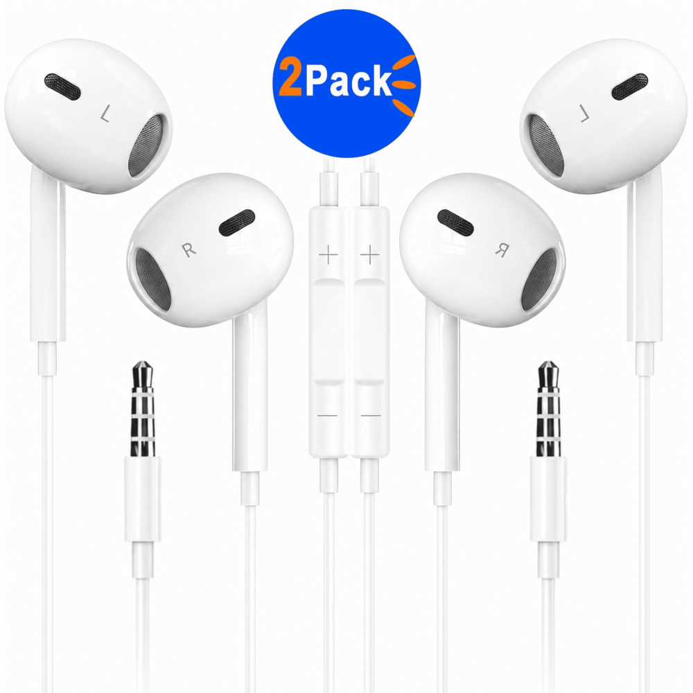 2 Pack Wired iPhone Earbuds/Headphones/Vize 3.5mm Wired Headphones Noise Isolating Earphones Volume Control & Built-in Microphone Compatible with iPhone/Samsung/Android/MP3/MP4