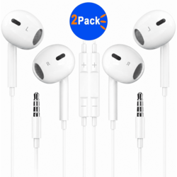 2 Pack Wired iPhone Earbuds/Headphones/Vize 3.5mm Wired Headphones Noise Isolating Earphones Volume Control & Built-in Microphone Compatible with iPhone/Samsung/Android/MP3/MP4