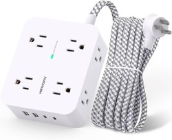 Surge Protector Power Strip - HANYCONY 8 Outlets 4 USB (2 USB C) Charging Ports, Multi Plug Outlet Extender, 5Ft Braided Exte