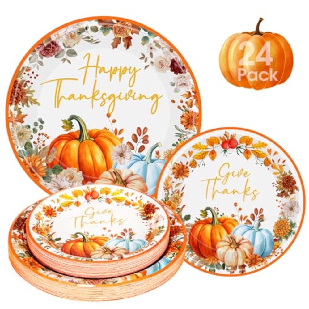 24 Pcs Happy Thanksgiving Paper Plates S
